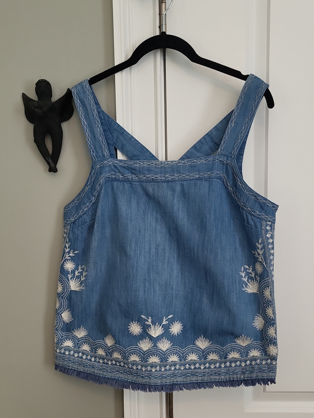 Anthropologie Meadow Rue Embroidered Tank Top - Blue/Cream - 8